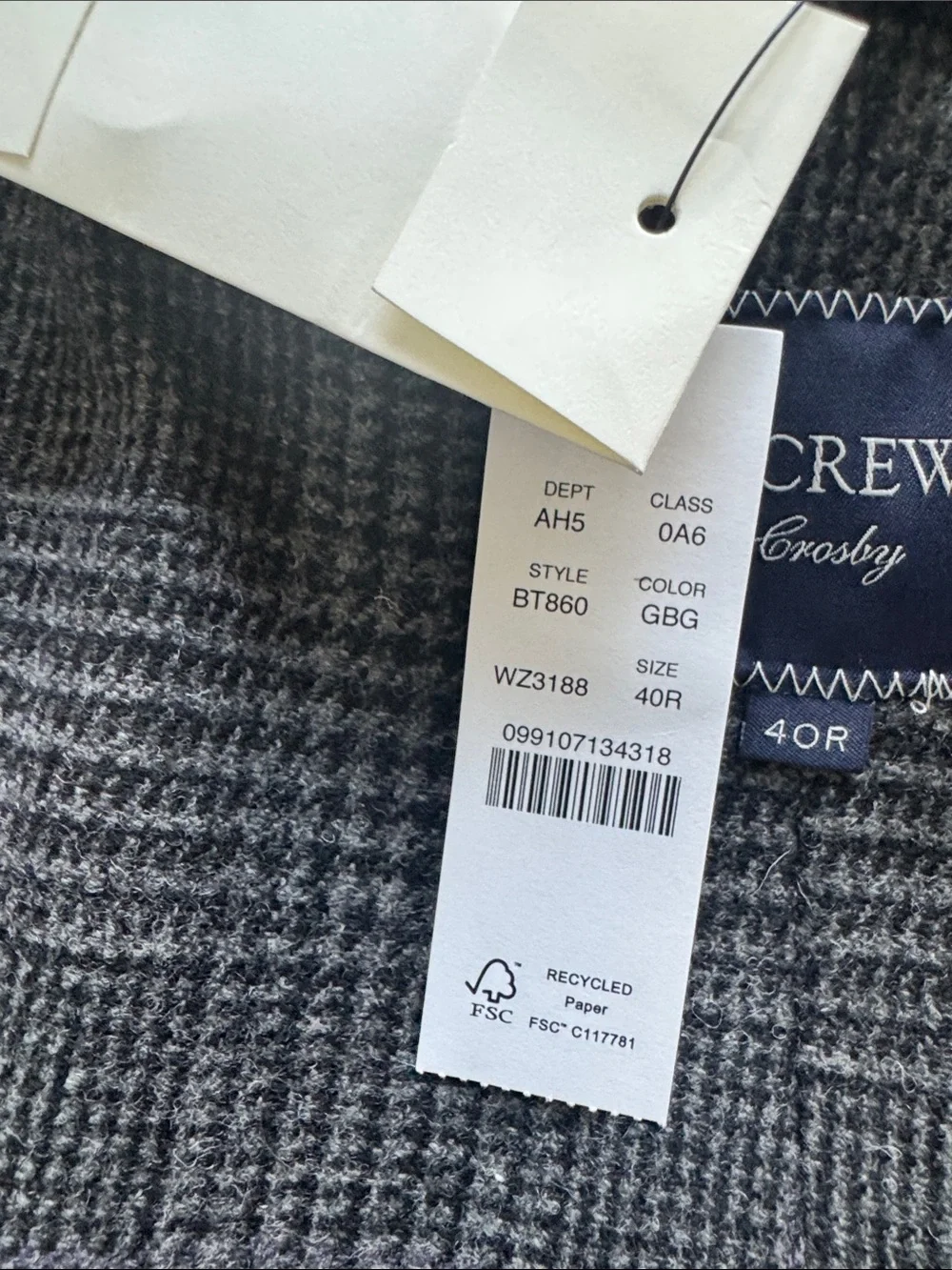 J. Crew Crosby Double Breasted Wool Blazer Gray Italian Cloth Men’s 40R NWT